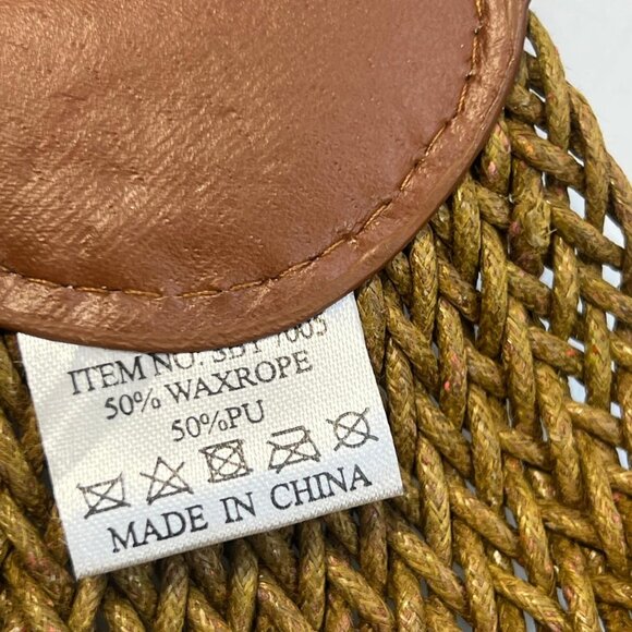 Women's Vintage Woven Rope Belt Rich Brown Leather Ends O Ring Buckle - Picture 3 of 4